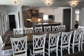 Kitchen Long Wooden Table And White Chairs